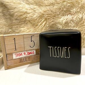 Rae Dunn black Tissues box ceramic NWT